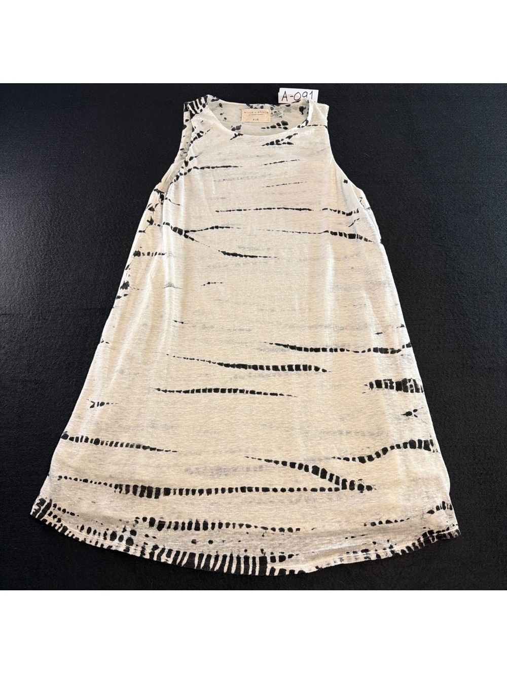 Alice + Olivia AIR Linen Swing Tank Top XS Ivory Black Abstract Sleeveless